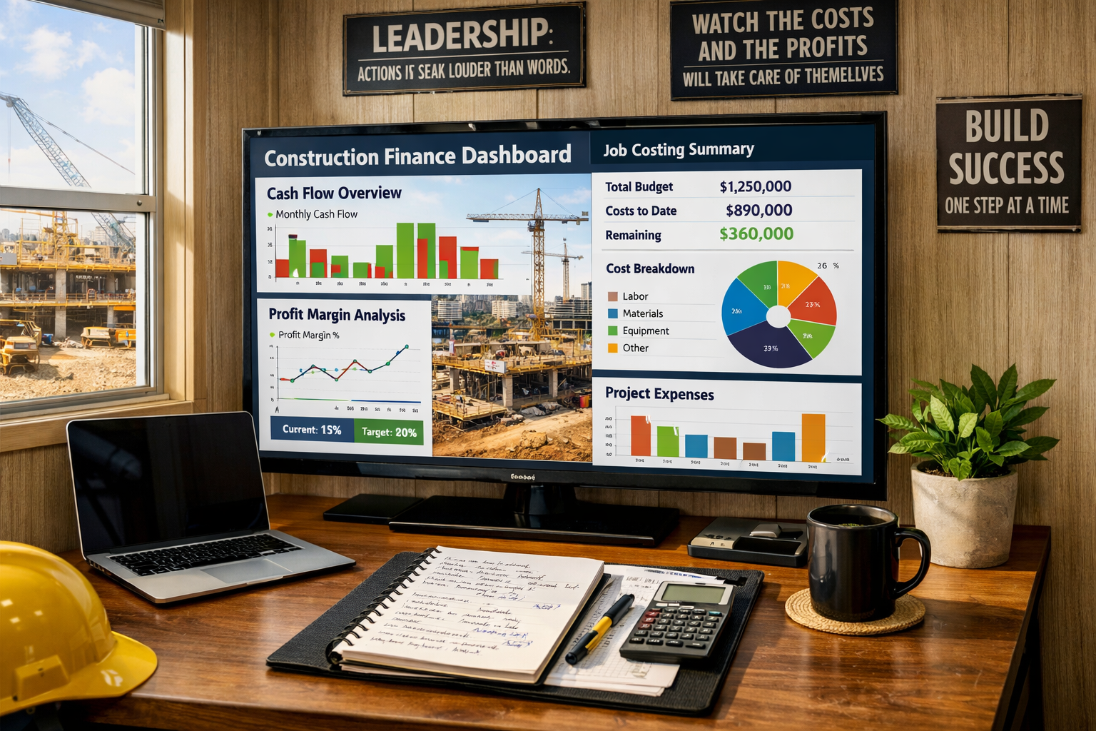 Construction finance dashboard showing cash flow